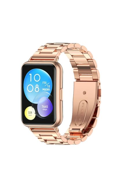 Huawei Watch Fit 2 Uyumlu Paslanmaz Çelik Kordon Pim Çevirici Aparat Ile Rose Gold