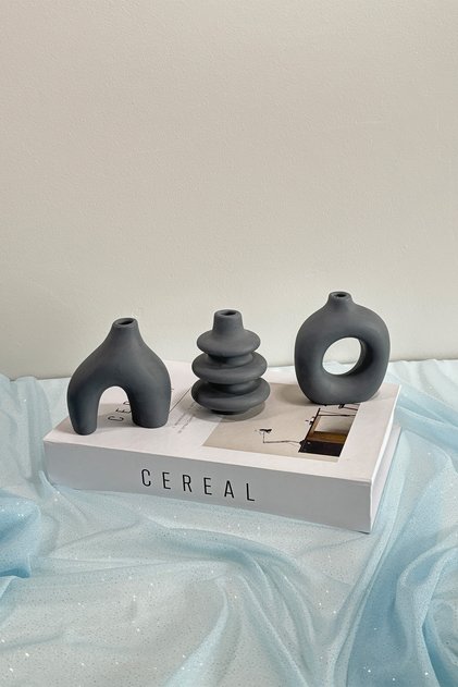 Dekoratif Minimal 3'lü Beton Vazo Set - Gri | Modern Ve Şık Tasarım | Küçük Boy