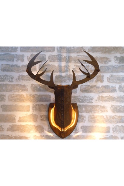 Natural Wood Laser Cut Rustic Living Room Sconce Wall Decor with Walnut Deer Head Design (Bulb Included)