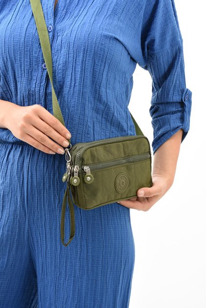 Cross Strap Three Compartment Wallet Phone Holder Green (Model: 571-15E)
