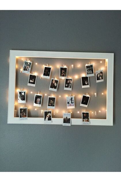 40x70 Cm Duvar Için Led Işıklı Ipli Ve Mandallı Çoklu Fotoğraf Çerçevesi, Resim Yok
