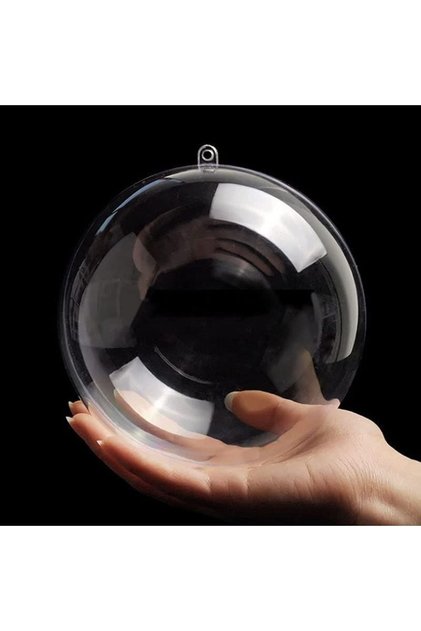 Şeffaf Mika Küre - Yılbaşı Çam Ağacı Süsleri - Asılabilir Plastik Top - 14 Cm