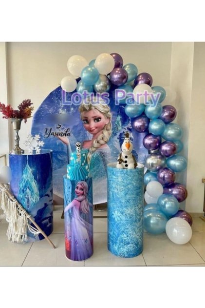 50 Pieces Elsa Themed Balloon Chain Set Blue - White - Chrome Silver - Chrome Purple Balloon