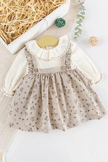 Babymod Floral Patterned Frilly Linen Baby Girl Dress- Trendyol Babymod Floral Patterned Frilly Linen Baby Girl Dress- Trendyol