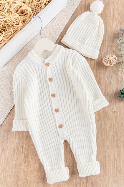 Knitwear Winter Beret Baby Girl/Boy Jumpsuit Cream