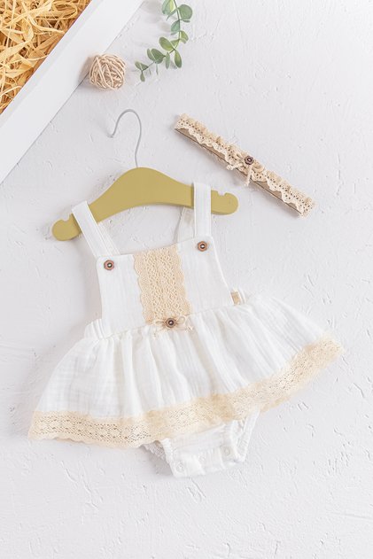 Laced Bandana Muslin Strap Summer Baby Girl Jumpsuit