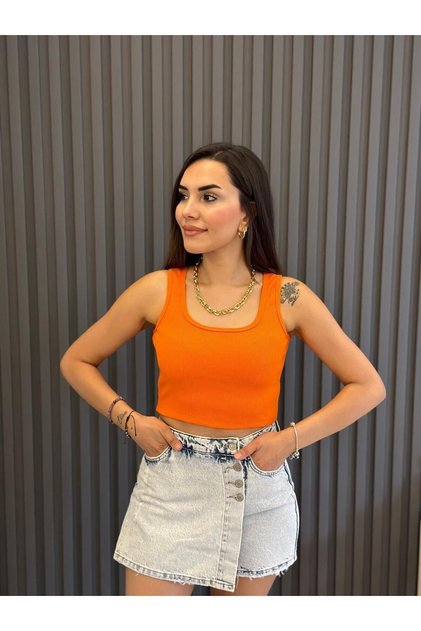 Corded Orange Crop Tank Top