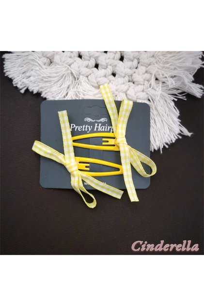 Korean Style Ribbon Bow Model Snap Clip Set Yellow - Cute Girls' Snap Hair Clips