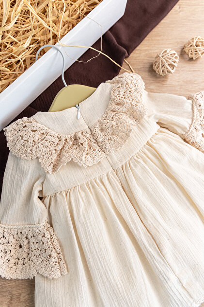 Babymod Lace Detailed Woven Fabric Cream Baby Girl Dress- Trendyol