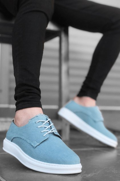 Men's Turquoise Linen Lace-Up Casual Daily Shoes High Thick Sole Light Comfortable Sole Sneakers