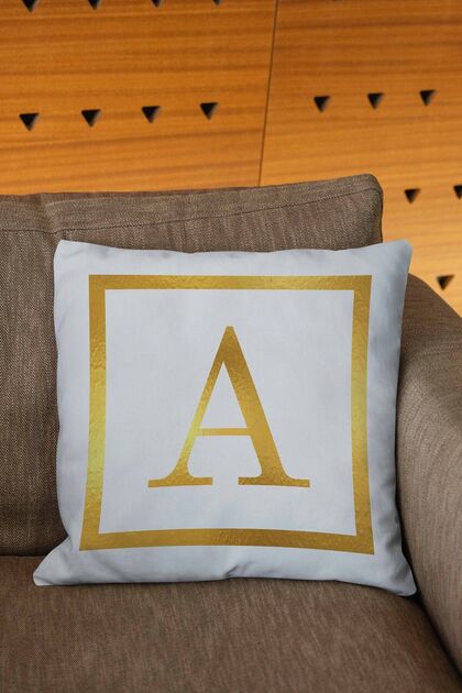 White Gold Colored Letter Digital Printed Throw Pillow Cover
