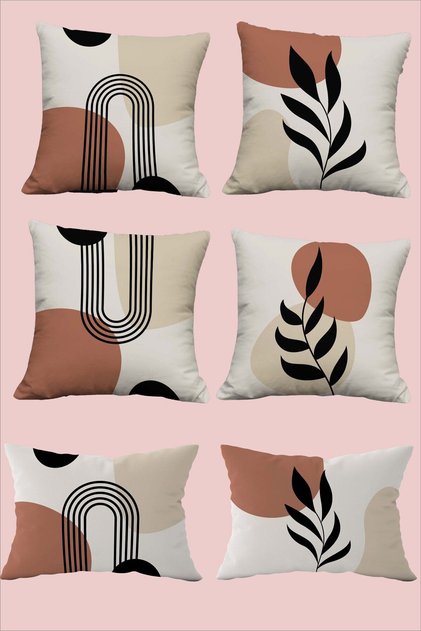 Bohemian Themed Boho Style Floral Brown Cream Colors Set of 6 Throw Pillow Covers 30x50