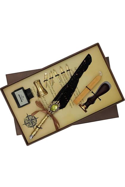 Divit Inkwell Pen Kit Five Headings Candle Feather Ink Seal Stamped Special Vip Box Professional Set
