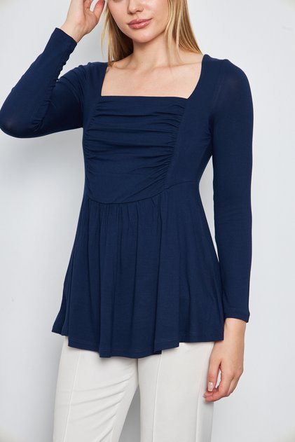 Women's Viscose Square Collar Front Garni Gathered Tunic