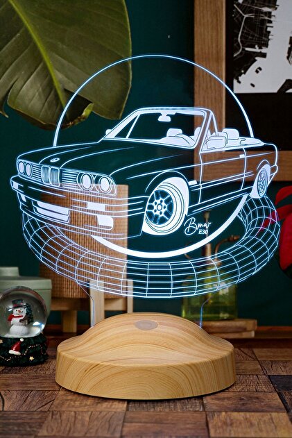 SEVGİLAMBASI Klasik Bmw E30 Cabrio, Bmw Logolu Hediye 3d Led Lamba