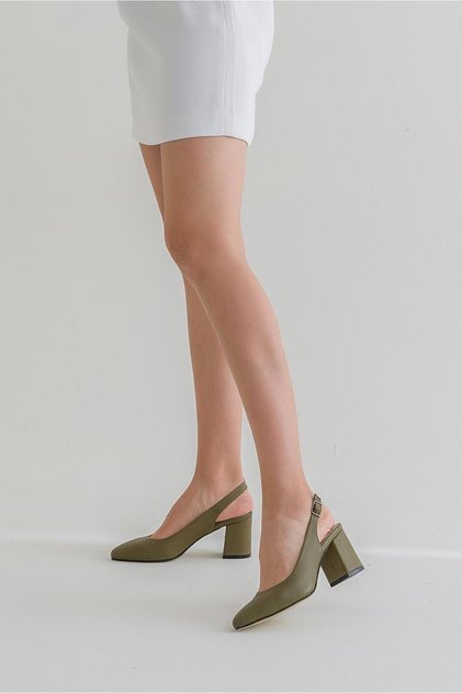 GENUINE LEATHER OPEN BACK LOW HEEL STILETTO