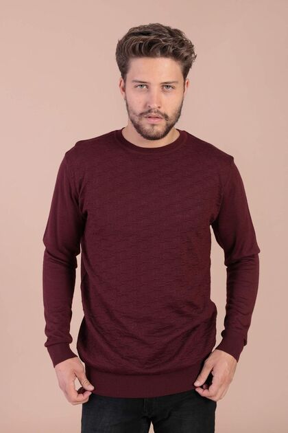 Crew Neck Superfine Wool Sweater - Burgundy