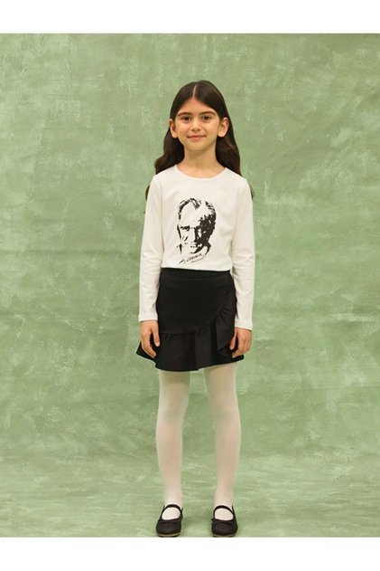 Kids Crew Neck Ataturk Printed Long Sleeve Girls' T-Shirt