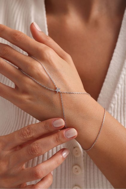 925 Ayar Gümüş Rodyum Kaplama Yıldız Model Şahmeran Bileklik
