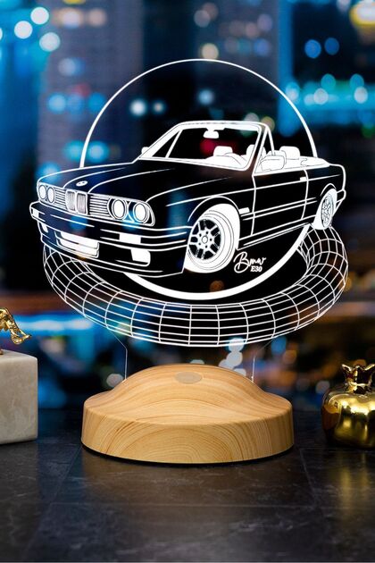 SEVGİLAMBASI Klasik Bmw E30 Cabrio, Bmw Logolu Hediye 3d Led Lamba