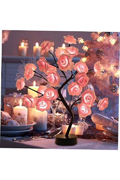 SD WORKS Rose Table Lights 24 LED'li Pembe Gül Dekoratif
