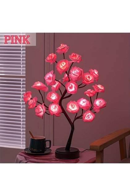 Rose Table Lights 24 LED'li Pembe Gül Dekoratif Aydınlatma