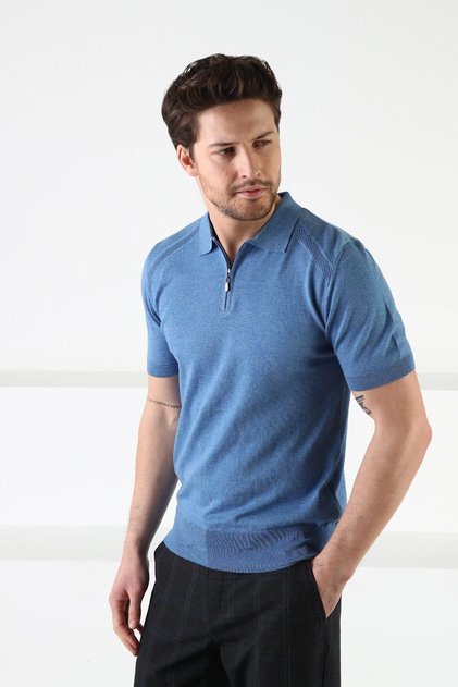 A.airman Zippered Polo Collar 100% Cotton Men's Knitwear T-shirt