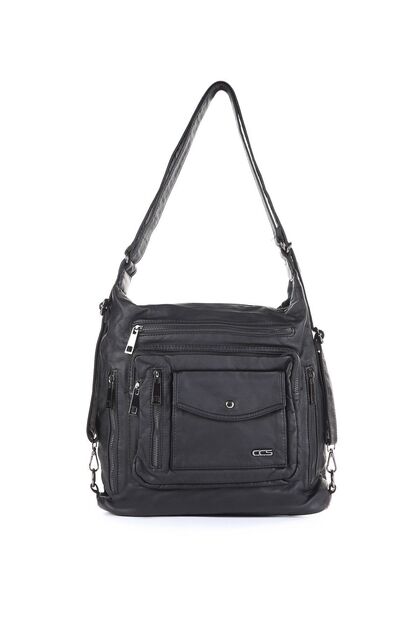 Black Ccs 16749 Washed Leather Shoulder Strap Backpack