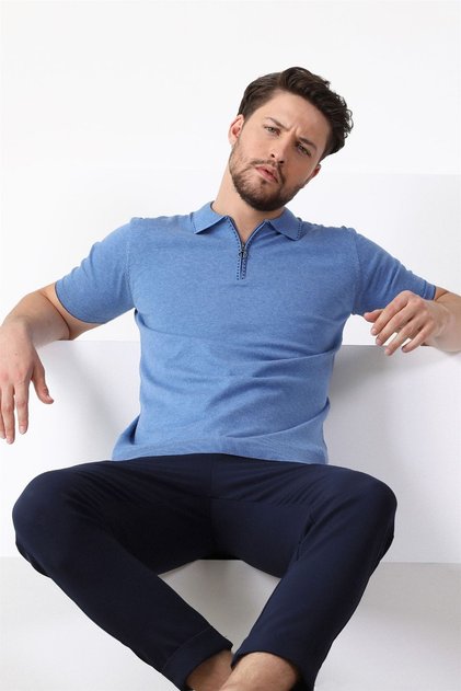 A.avacı Polo Collar Zippered 100% Cotton Men's Knitwear T-shirt