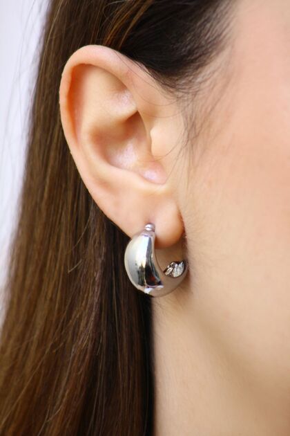 Silver women's half moon earrings
