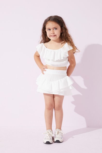 Ariel Kids White Skort - Ruffled Cropped Children's Set