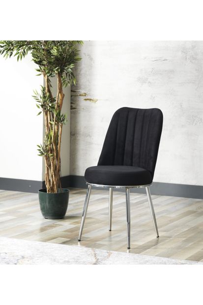 AVVİO Gold Sandalye- Yemek Masası Sandalyesi - Mutfak Masası Sandalyesi Siyah Renk- Metal Krom Ayak - 1