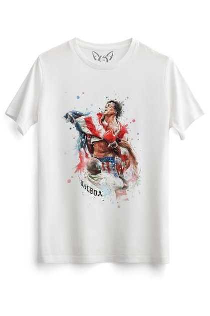 Rocky Balboa Design Printed White Tshirt