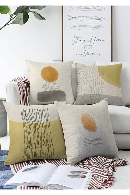 Set of 4 Reversible Custom-Designed Digital Print Modern Raschel Knit Cushion Covers