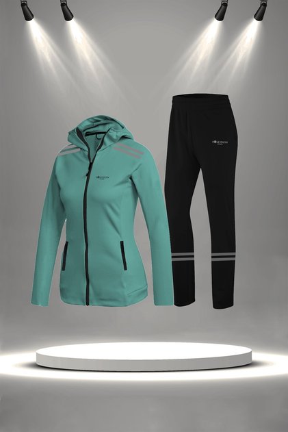 Large Size Women's Water Green New Supra Combed Cotton Anti-Sweat Sweatpants Set (4Xl-10Xl)