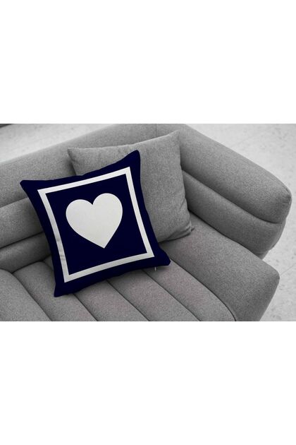 Navy Blue White Colored Love Written Digital Printed Throw Pillow Cover