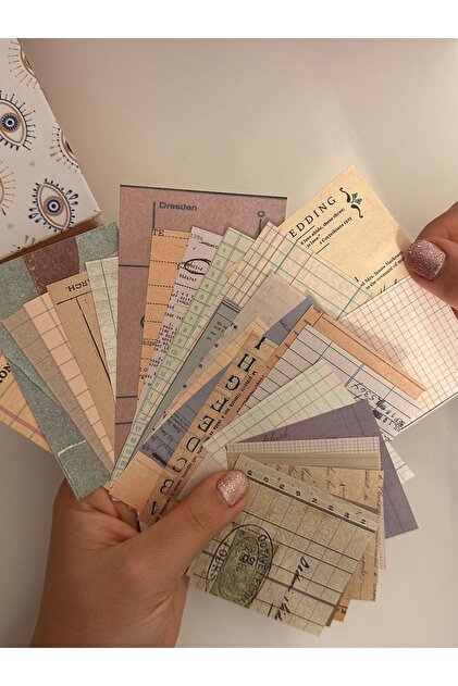 30 Parça Çizgi Desenli Scrapbook Kağıt Seti Vintage Scrapbooking