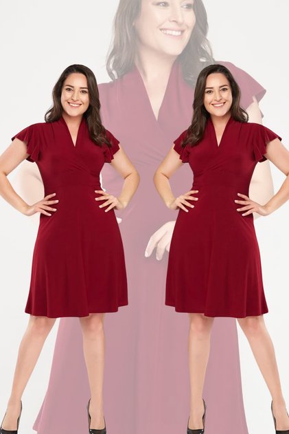 Kadın Bordo Kruvaze Yaka Elbise Gündüz&gece Şıklığı 17lb9102