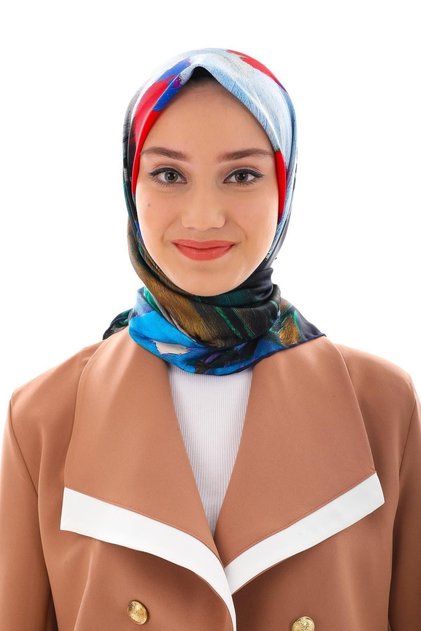 Floral Pattern Gold Series Twill Scarf with Hanger and Gift Set 90x90 Cm