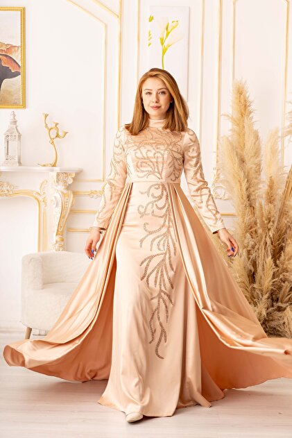 Modamart Star Fish Model Evening Dress - Side Cape and Stone Detailed  Hijab K18230- Trendyol