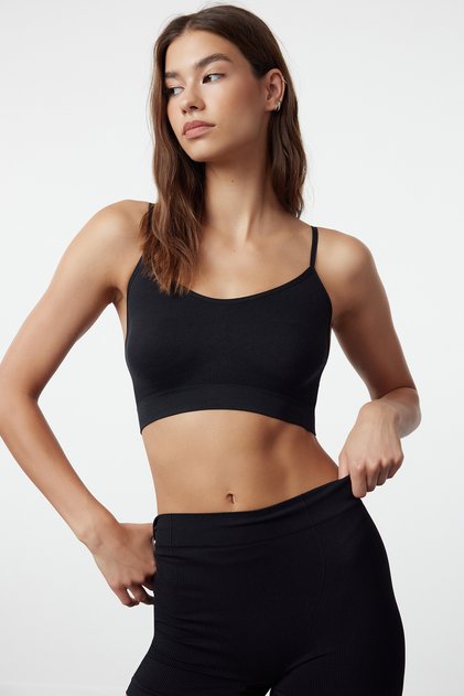 Black Seamless/Seamless Underwireless Rope Strap Knitted Bustier Thmaw21Bs0002