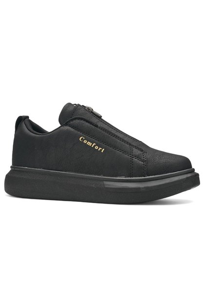 Casual Men's Black Sneaker Zippered Thick Heeled Patterned Sole Oval Toe Sports Shoes 111