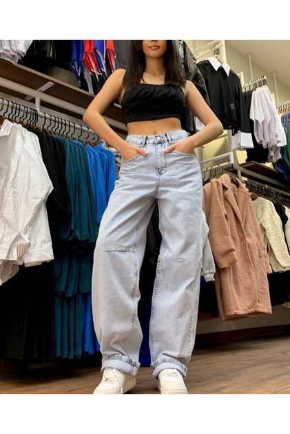 Snow Buggy Wide Leg Jeans with Adjustable Waist Buckle Snow Palazzo