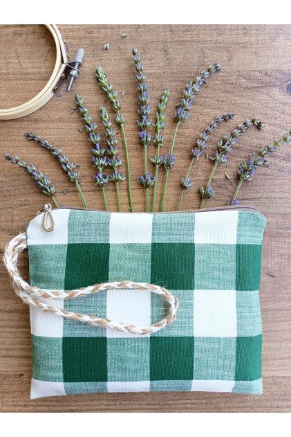 Plaid Panama Duck Cloth Clutch Suitable for Punch - Wallet - Handbag (20X15 cm) V-02