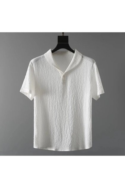 Black/White Wrinkled Crinkle Fabric Summer Lycra Unisex Women's Men's Short Sleeve Casual Shirt