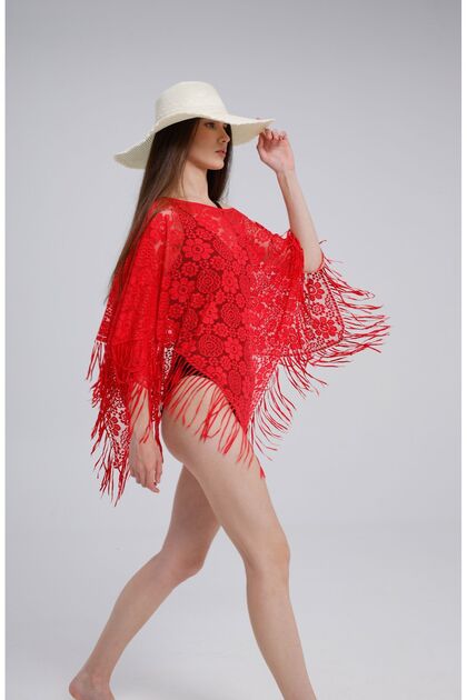 FASHON DANTEL Lace Poncho Pareo Self-Stretching Fringed Beach Dress-  Trendyol