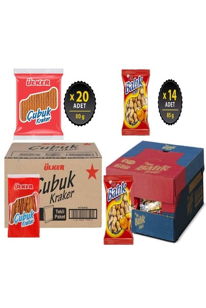 Çubuk Kraker 80 Gr 20 Adet Eti Balık Kraker 85 Gr 14 Adet Dev Paket Efsane Lezzetler