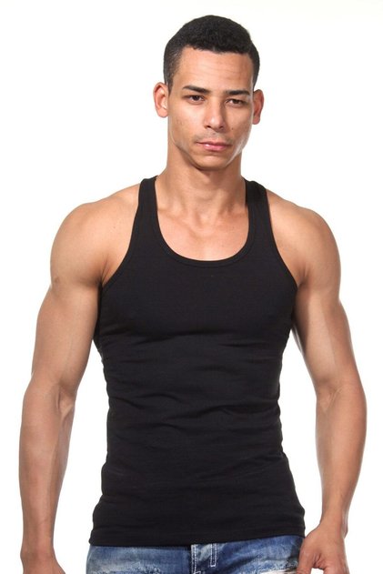 Men's Black Cotton Undershirt