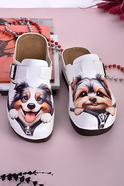 3007 Happy Dogs Patterned Anatomical Slippers