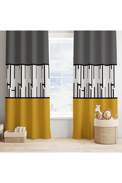Piano Mustard Gray Background Curtain